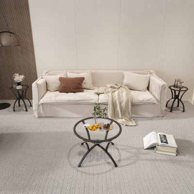 3 Piece Tempered Glass Surface Coffee Table Set