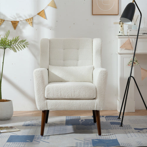 Modern Upholstered Chairs, Teddy Fabric Living Room Chairs, Comfortable Reading Chairs, Medieval Upholstery Chairs, Chaise Longues Armchairs For Living Room Bedrooms - White