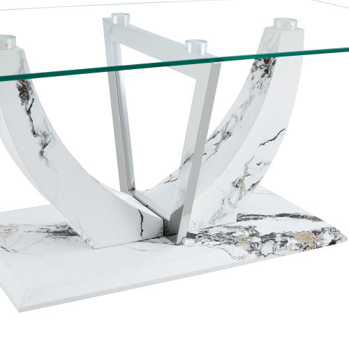 Transparent Tempered Glass Coffee Table With Marble