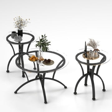 3 Piece Tempered Glass Surface Coffee Table Set
